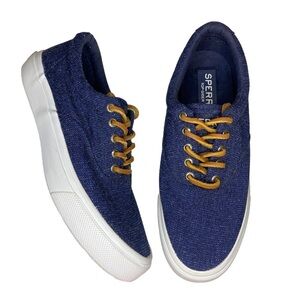 Sperry Mens Navy Canvas Sneakers leather laces shoes 7.5